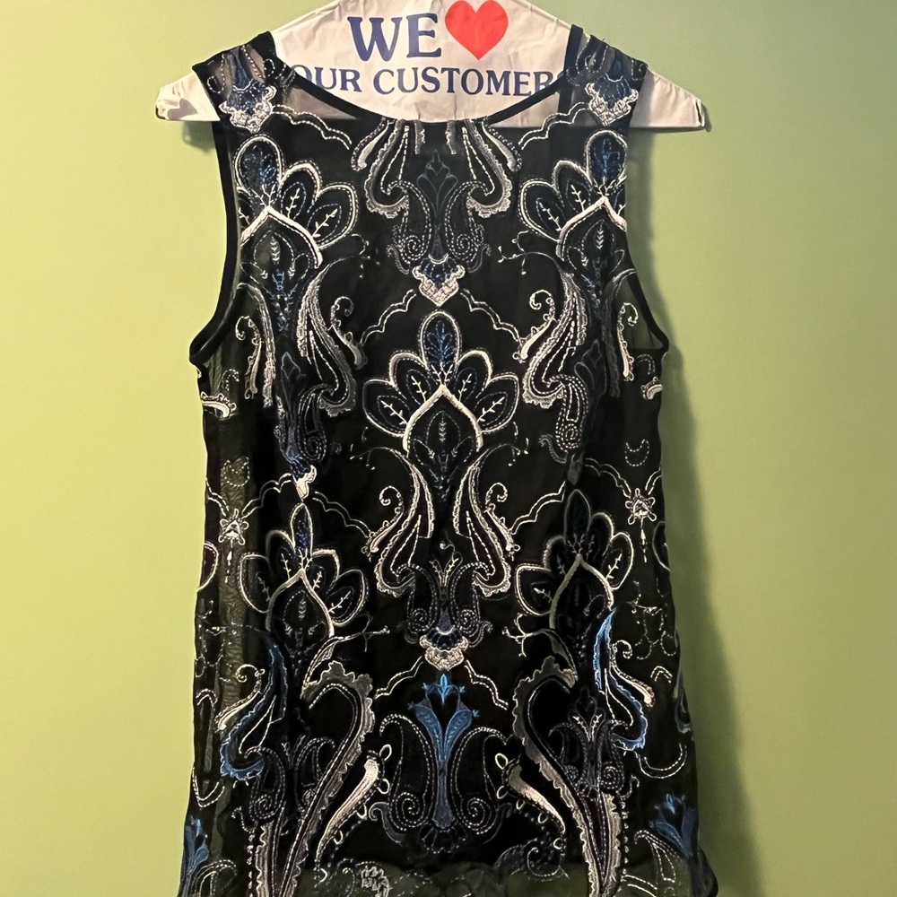 White House Black Market Black and Blue Paisley Blouse with Cami